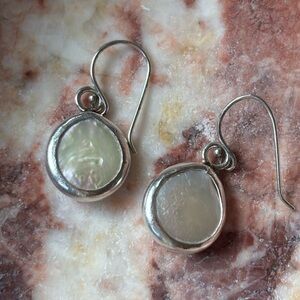 Mother-of-Pearl Drop Earrings - Iridescent White - Boho Beach